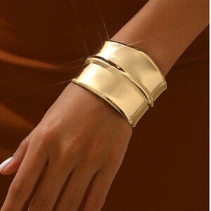 Minimalist Modern Gold Broad Cuff Bracelet Open Bangle